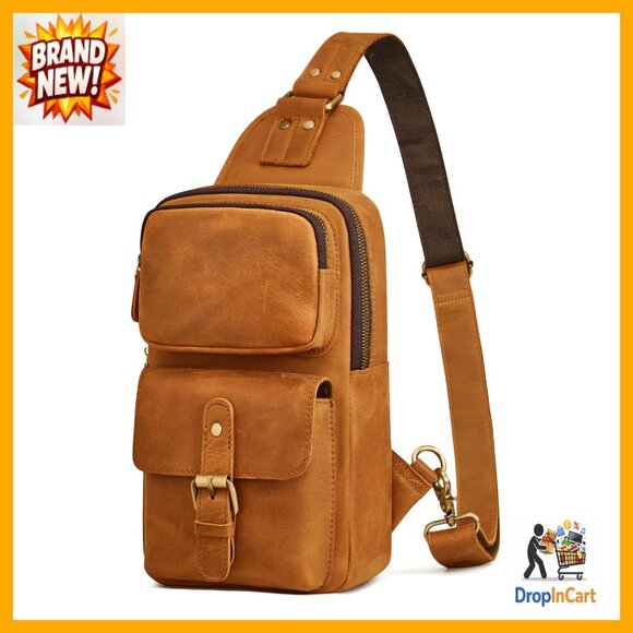 Vintage Leather Crossbody Backpack Daypack Adjustable Straps Unisex Outdoor main image 6